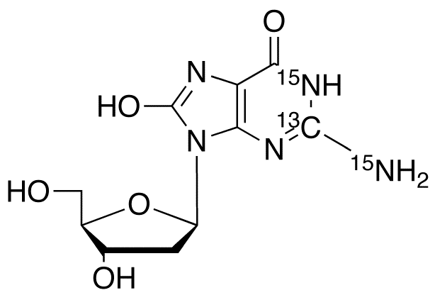 tale offentlig picnic 8-Oxo-2'-deoxyguanosine-13C,15N2 | 8-Hydroxy-2'-deoxyguanosine-13C,15N2; 8- Oxo-7,8-dihydrodeoxyguanosine-13C,15N2; 2'-Deoxy-7,8-dihydro-8-oxo-guanosine-13C,15N2;  8-Oxo-7,8-dihydro-2'-deoxyguanosine-13C,15N2; 8-Oxo-dG-13C,15N2; |  C₉¹³CH₁₃N₃¹⁵N₂O₅ | TRC